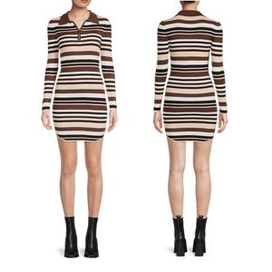 NO BOUNDARIES | NWT Retro Brown & Cream Stripe Collared Zip Dress